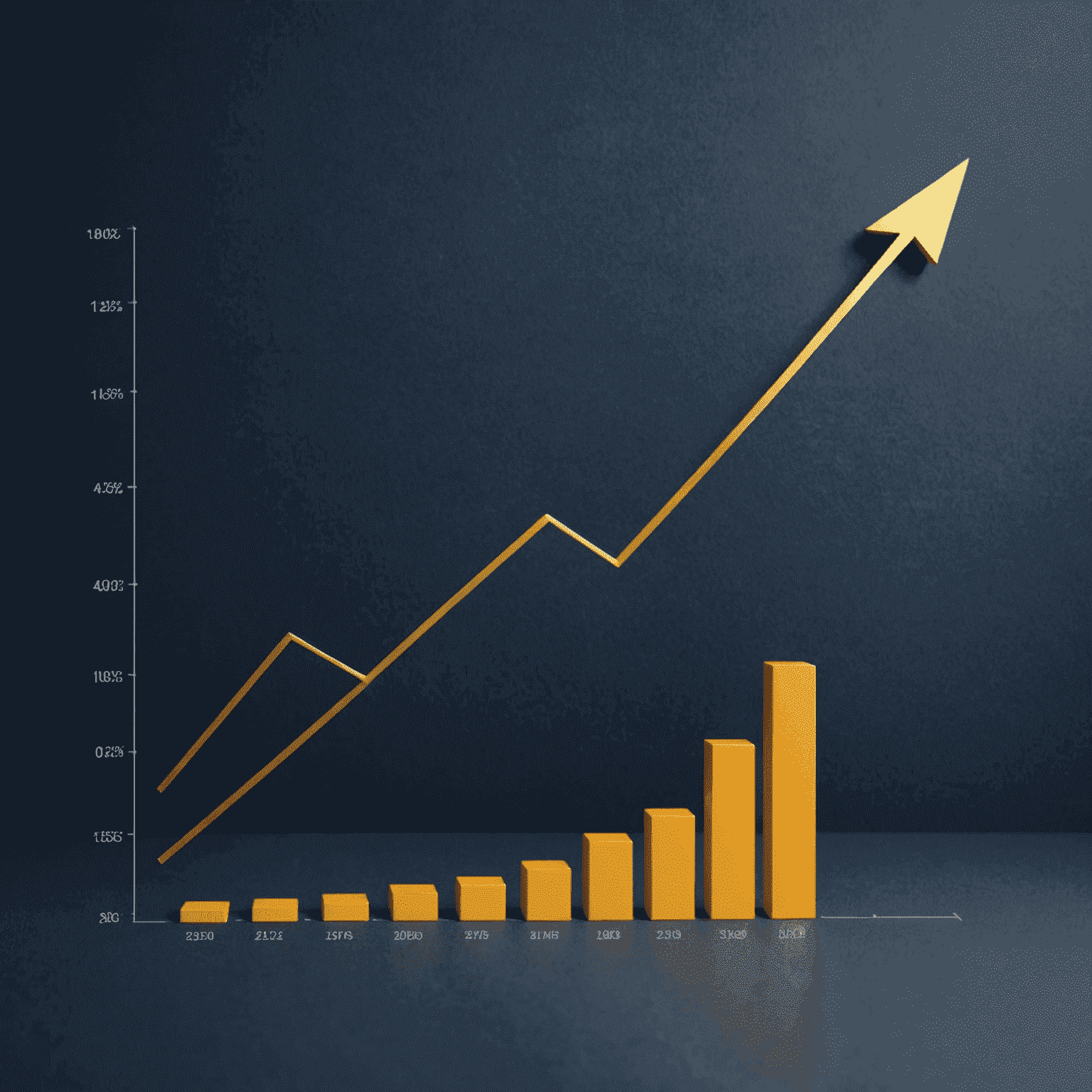 A line graph showing exponential growth of investments over time, illustrating the power of compound interest. The graph has a golden line against a deep navy background.