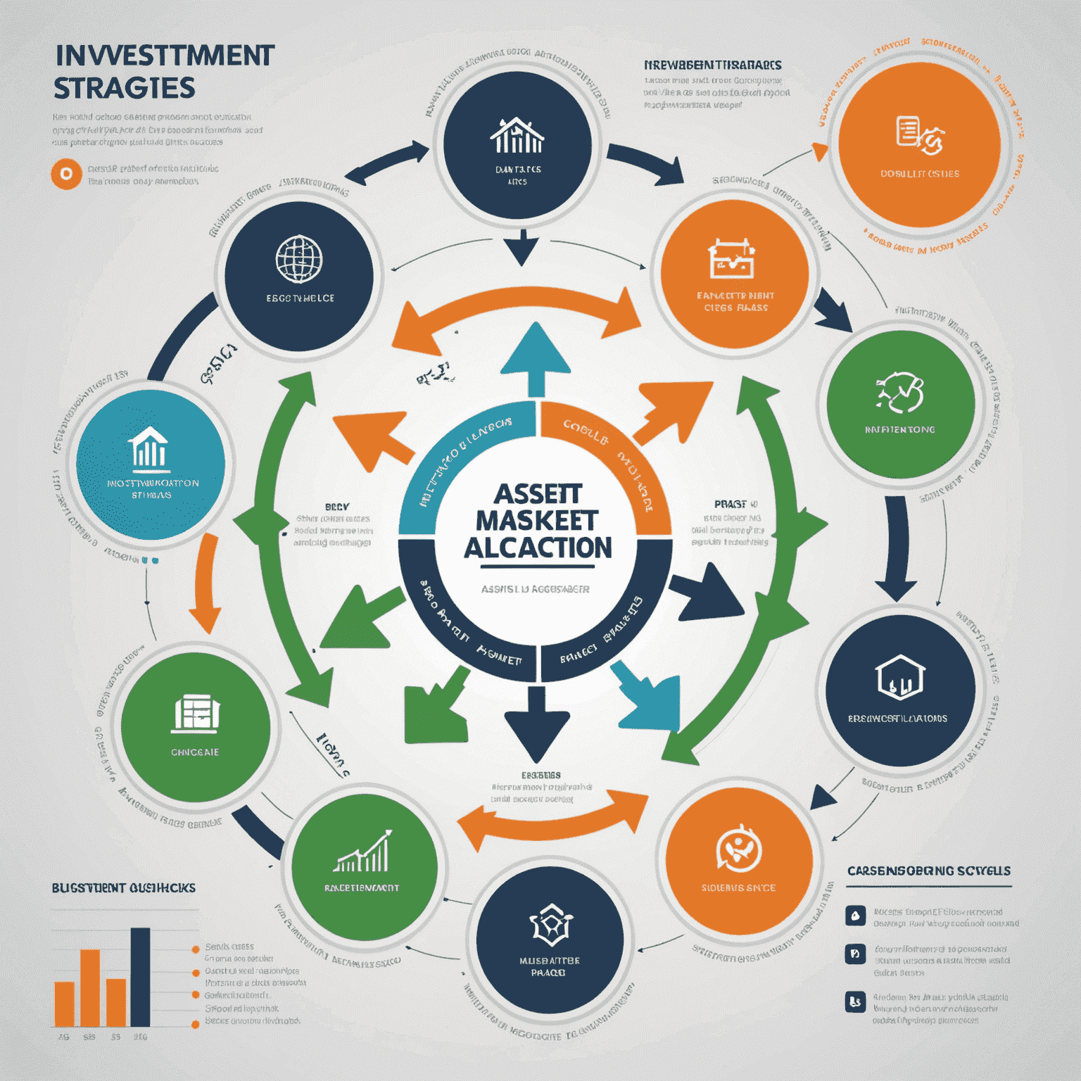 An infographic showing how investment strategies should be adjusted during different market cycle phases. It includes icons representing various asset classes and arrows indicating allocation shifts.